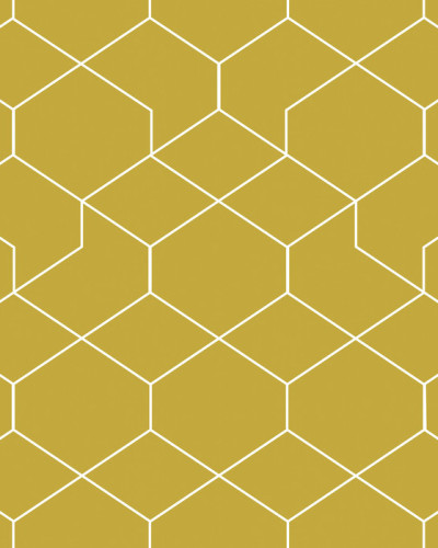 Tapet cu model geometric hexagonal, galben cu linii albe