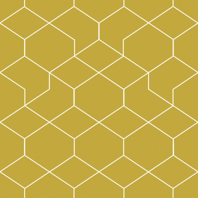 Tapet cu model geometric hexagonal, galben cu linii albe