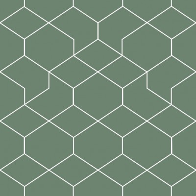 Tapet geometric modern Honeycomb Green, cu linii fine, în nuanțe de verde.