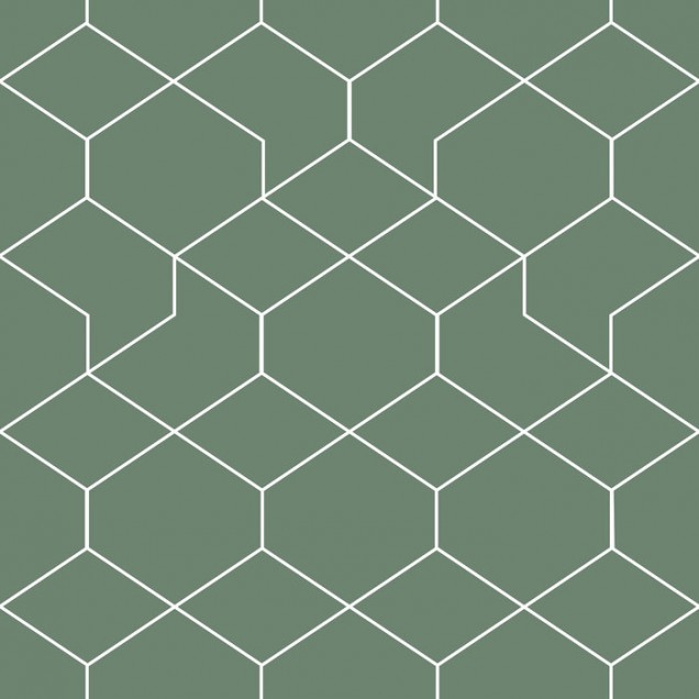Tapet geometric modern Honeycomb Green, cu linii fine, în nuanțe de verde.