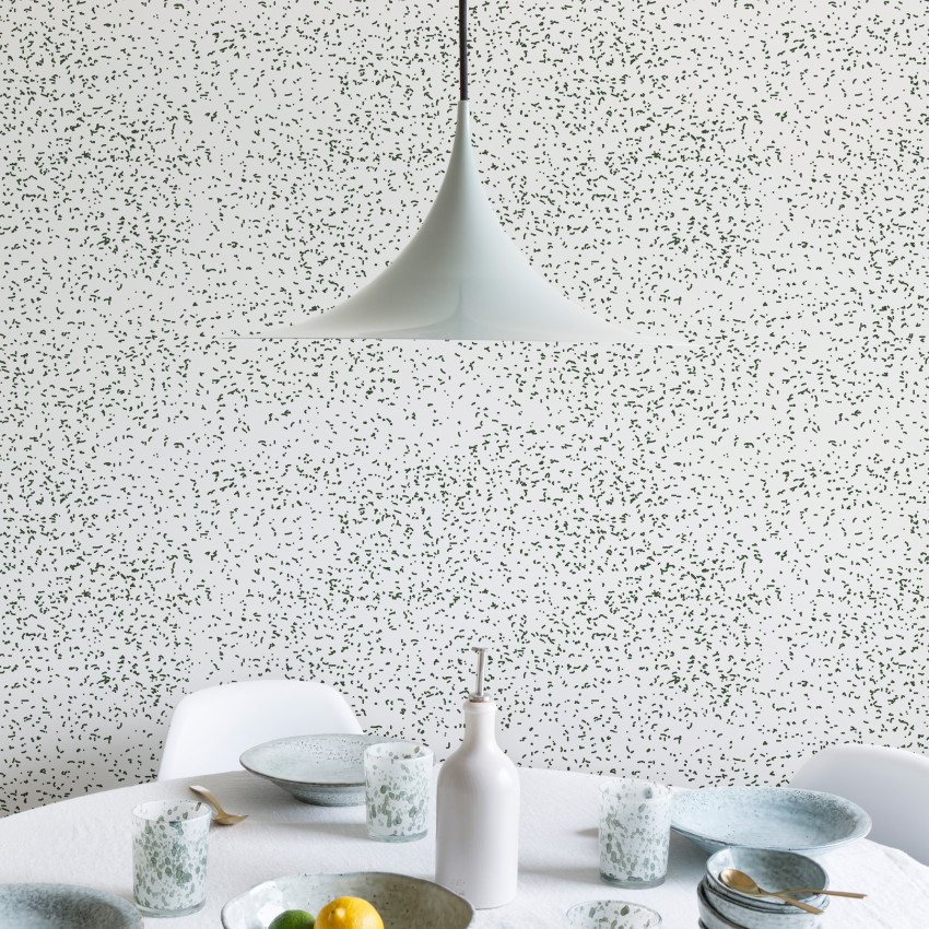 Tapet cu design minimalist Speckle Black, cu mici puncte negre pe un fond alb