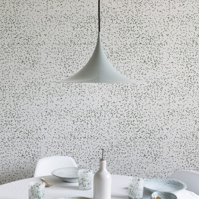Tapet cu design minimalist Speckle Black, cu mici puncte negre pe un fond alb