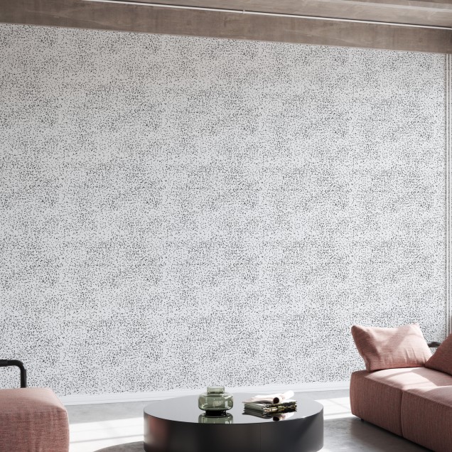 Tapet cu design minimalist Speckle Black, cu mici puncte negre pe un fond alb