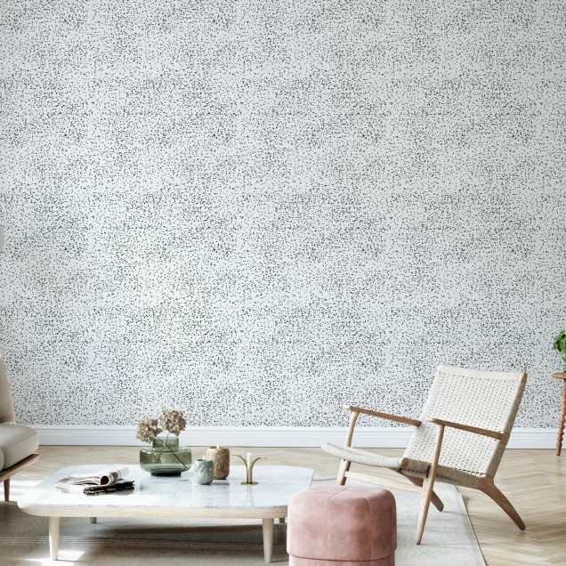 Tapet cu design minimalist Speckle Black, cu mici puncte negre pe un fond alb