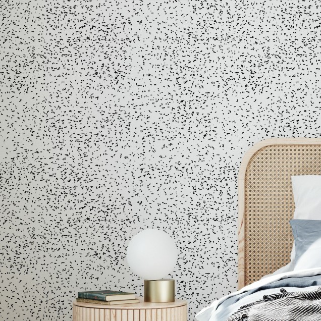 Tapet cu design minimalist Speckle Black, cu mici puncte negre pe un fond alb