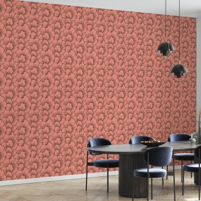Tapet floral coral deschis pe fundal roz