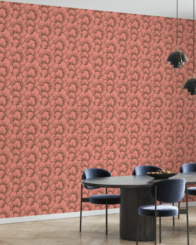 Tapet floral coral deschis pe fundal roz