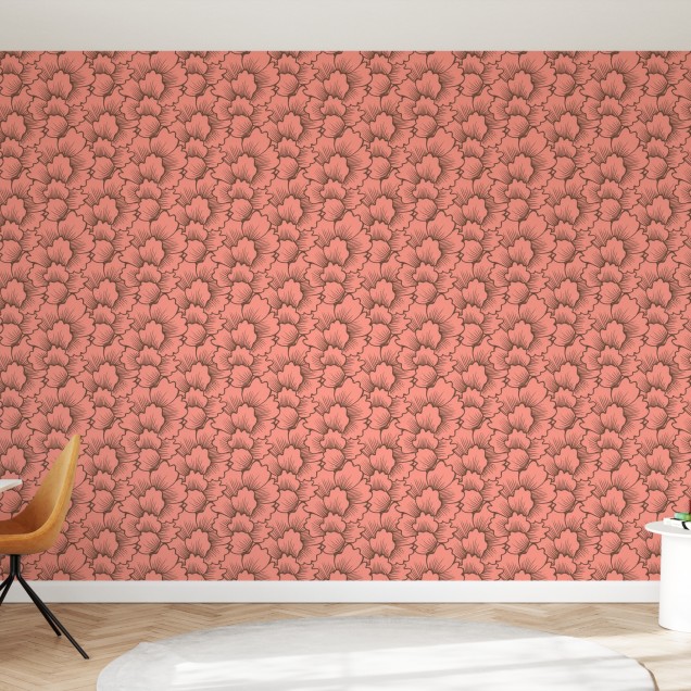Tapet floral coral deschis pe fundal roz