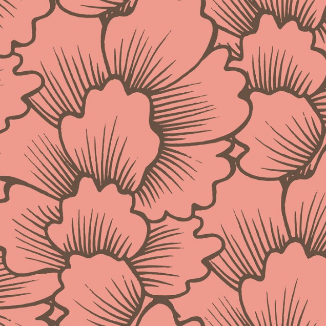 Tapet floral coral deschis pe fundal roz