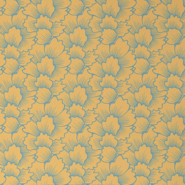 Tapet floral modern Mostly Coral Blue on Yellow