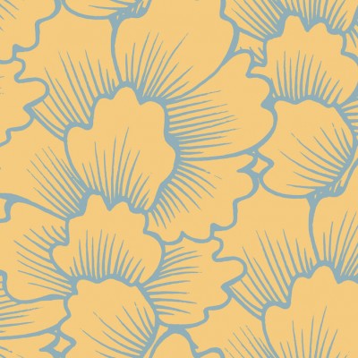 Tapet floral modern Mostly Coral Blue on Yellow