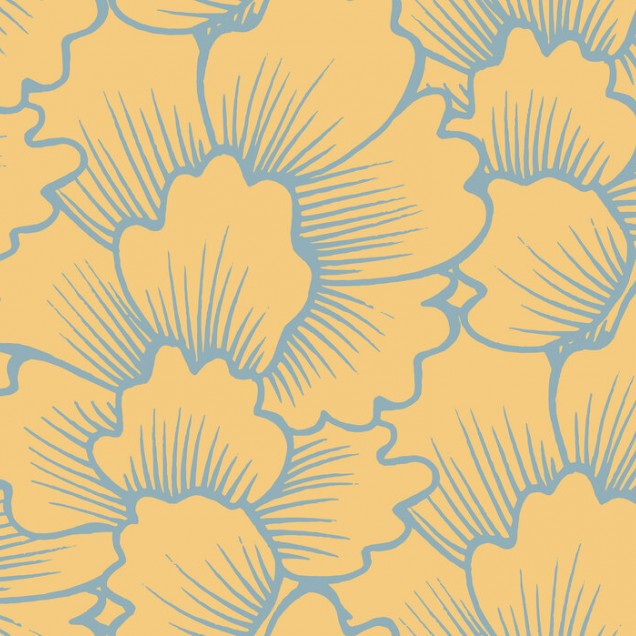 Tapet floral modern Mostly Coral Blue on Yellow