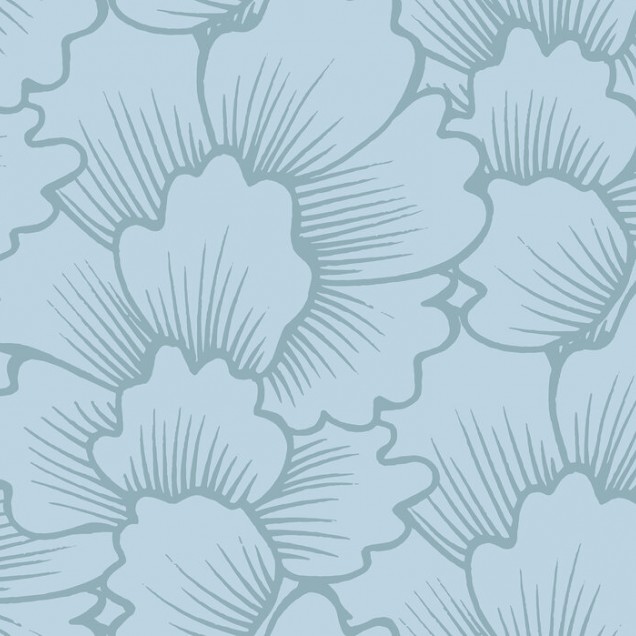 Tapet floral cu flori mari, albastru deschis, pentru un decor elegant si rafinat.