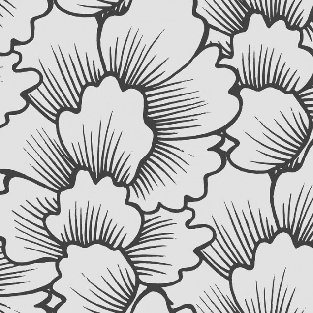 Tapet cu model floral geometric în negru pe gri deschis