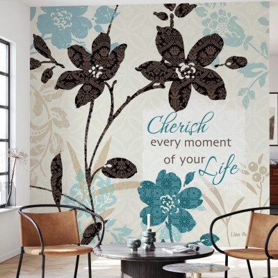 Wallpaper floral cu flori elegante și mesajul motivational "Cherish every moment of your life".