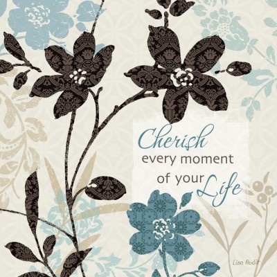 Wallpaper floral cu flori elegante și mesajul motivational "Cherish every moment of your life".