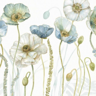Tapet cu flori delicate, pictate cu acuarele, in culori pastelate, perfect pentru dormitor.