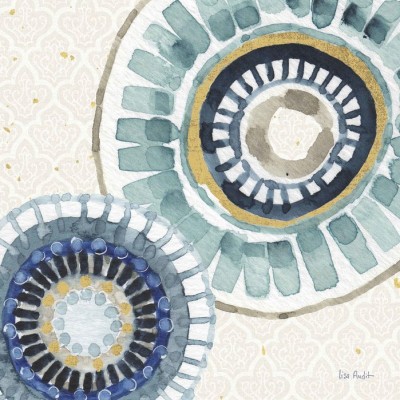 Tapet Indigold Pattern cu design modern, accente de aur și culori de apă, ideal pentru un spațiu minimalist.
