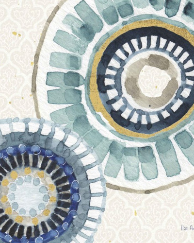 Tapet Indigold Pattern cu design modern, accente de aur și culori de apă, ideal pentru un spațiu minimalist.