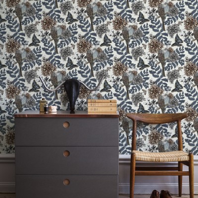 Lovebirds White Wallpaper - tapet cu pasari si flori