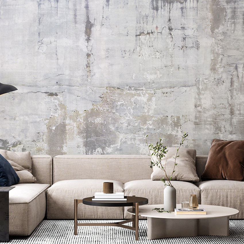 Tapet cu aspect industrial modern, Weathered Concrete Wall, Light, cu textura autentică a betonului uzat, perfect pentru living, dormitor.