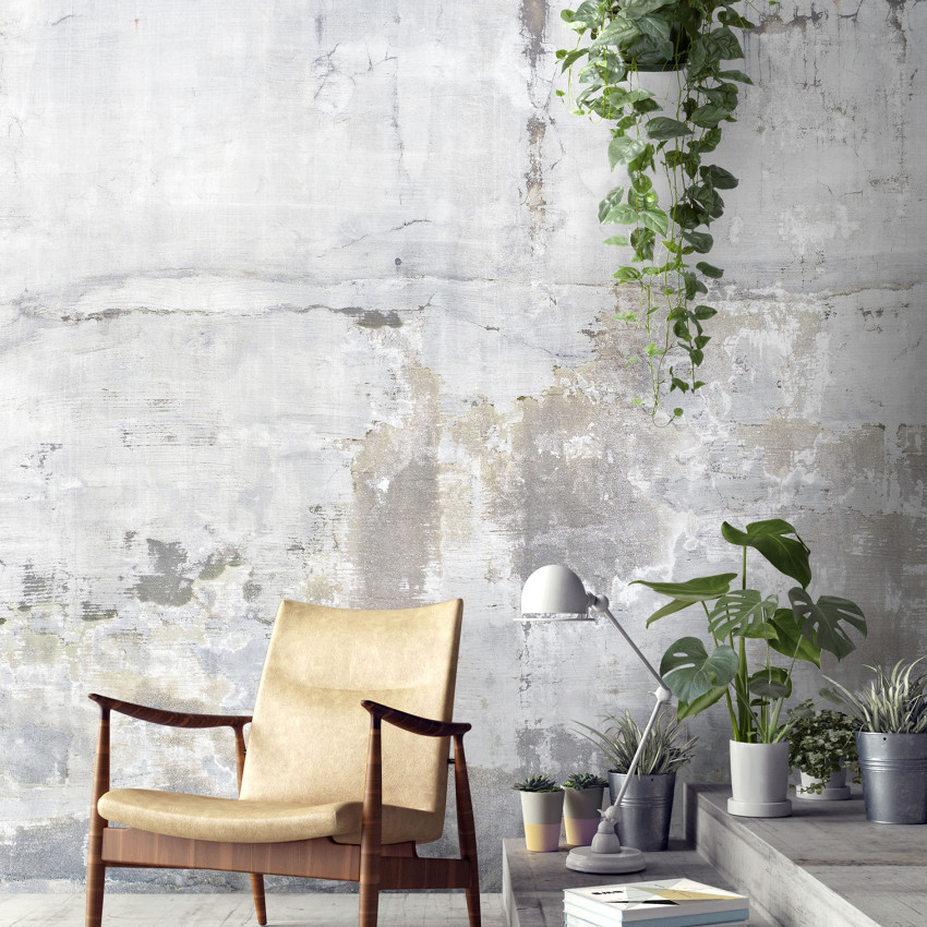 Tapet cu aspect industrial modern, Weathered Concrete Wall, Light, cu textura autentică a betonului uzat, perfect pentru living, dormitor.
