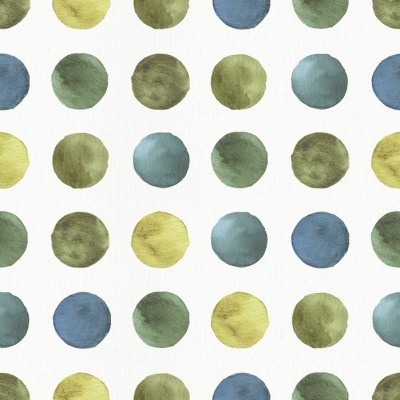 Tapet modern geometric cu cercuri de diverse nuanțe de verde și albastru, pe un fundal alb crem.