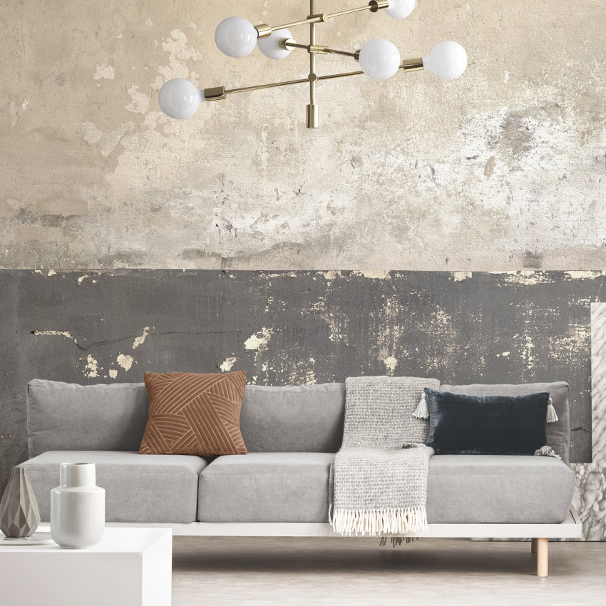 Flaking Plaster Wall, Green, un fototapet cu o textură rustică și unică, cu un design ce imită un perete de cărămidă vechi.