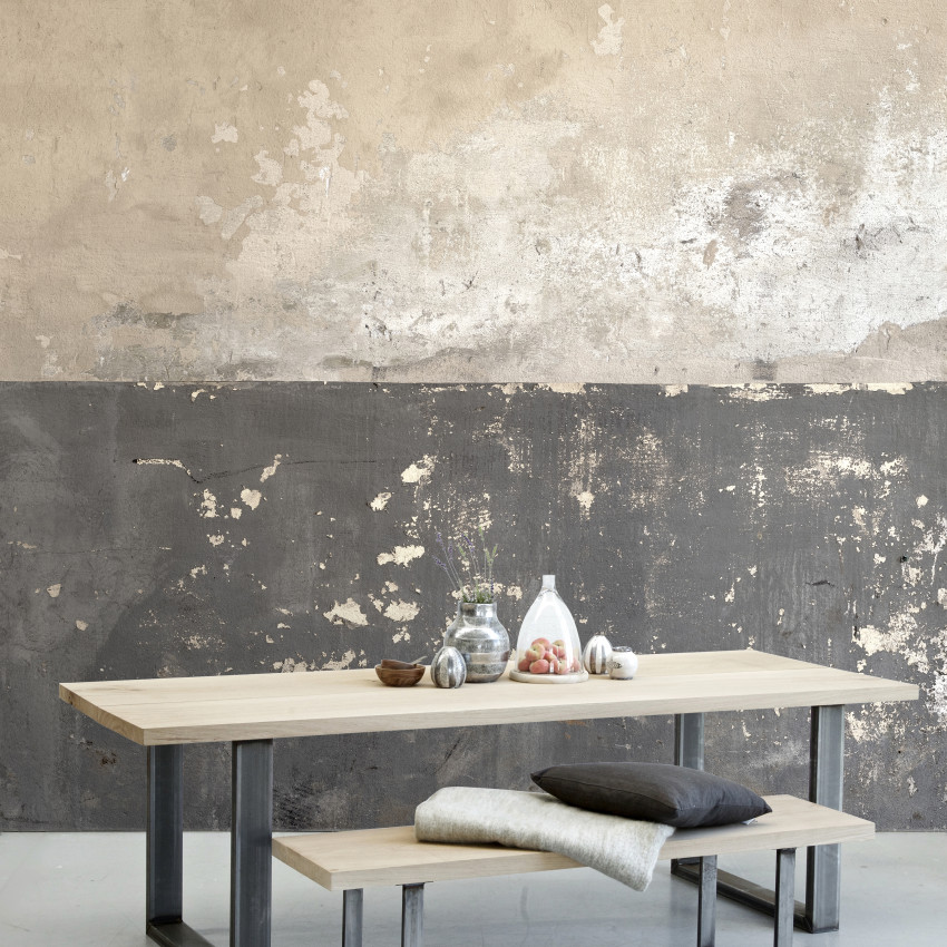 Flaking Plaster Wall, Green, un fototapet cu o textură rustică și unică, cu un design ce imită un perete de cărămidă vechi.