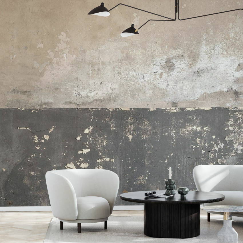 Flaking Plaster Wall, Green, un fototapet cu o textură rustică și unică, cu un design ce imită un perete de cărămidă vechi.
