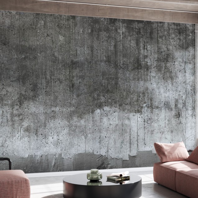 Tapet cu aspect de beton brut, cu o textura unica si o culoare gri deschisa.
