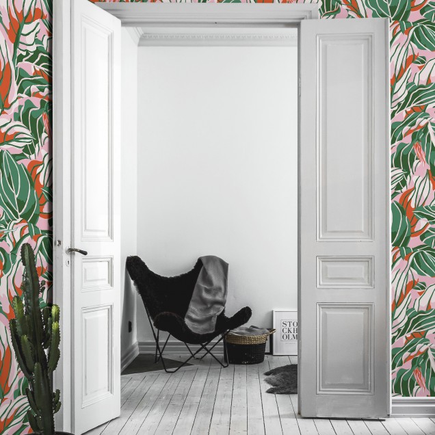 Tapet cu frunze tropicale Stunner, Peachy