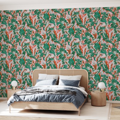 Tapet cu frunze tropicale Stunner, Peachy
