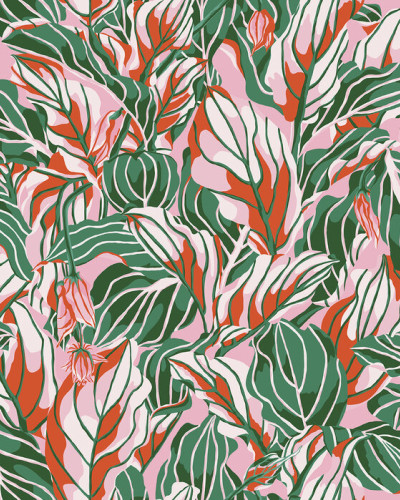 Tapet cu frunze tropicale Stunner, Peachy