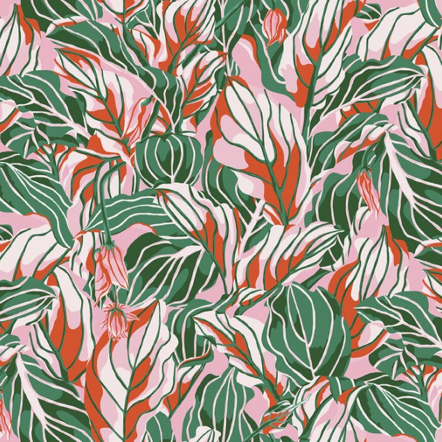 Tapet cu frunze tropicale Stunner, Peachy