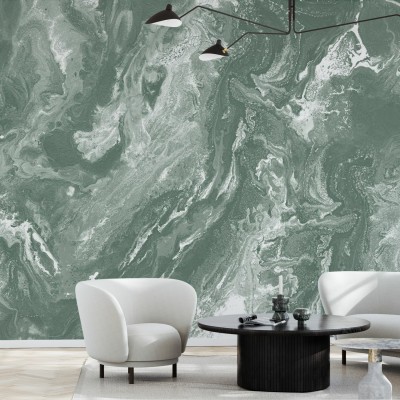 Tapet cu model de marmură, în nuanțe delicate de verde pal