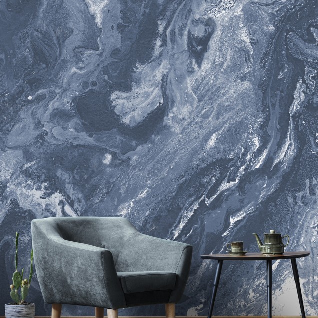 Wallpaper abstract cu nuanțe de albastru, cu un design elegant și relaxant.