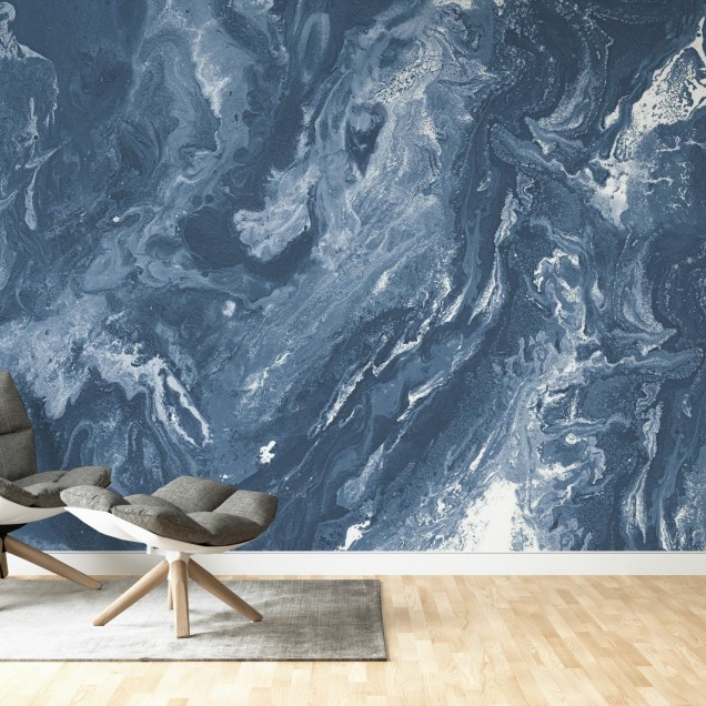 Wallpaper abstract cu nuanțe de albastru, cu un design elegant și relaxant.
