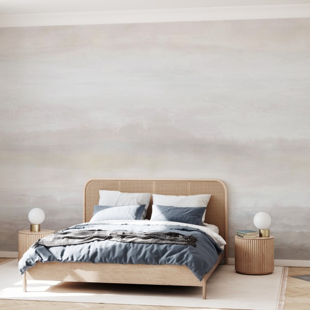 Tapet cu un design minimalist, cu nuanțe de nisip, pe un perete într-un living modern.