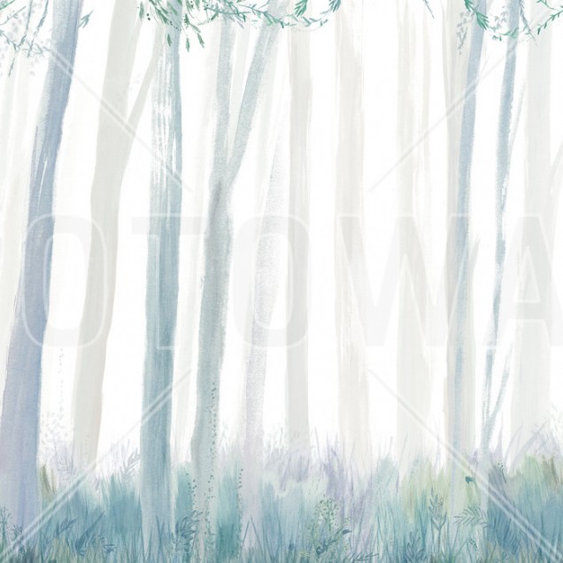 Wallpaper cu design minimalist reprezentând o pădure în nuanțe de albastru