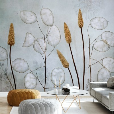 Wallpaper cu flori uscate Lunaria