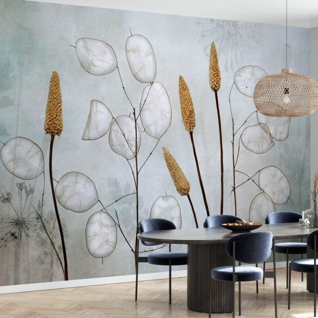 Wallpaper cu flori uscate Lunaria
