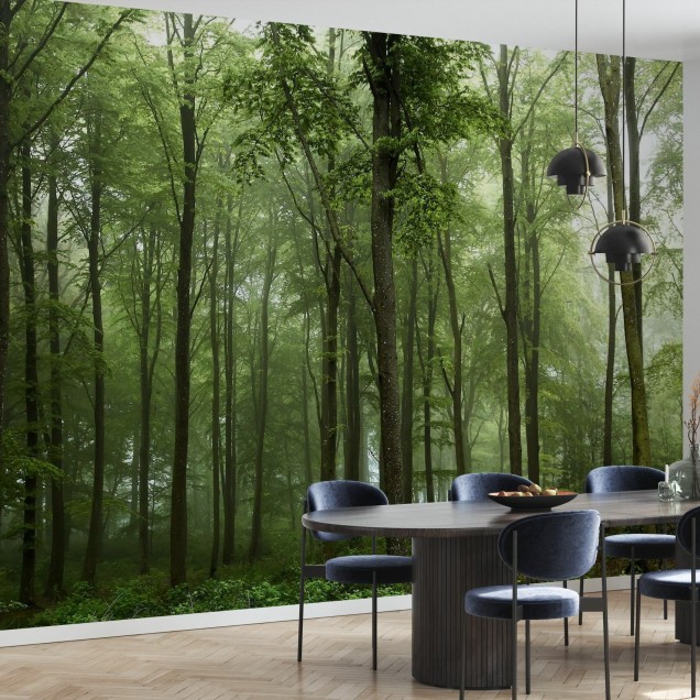 Tapet cu design de pădure verde
