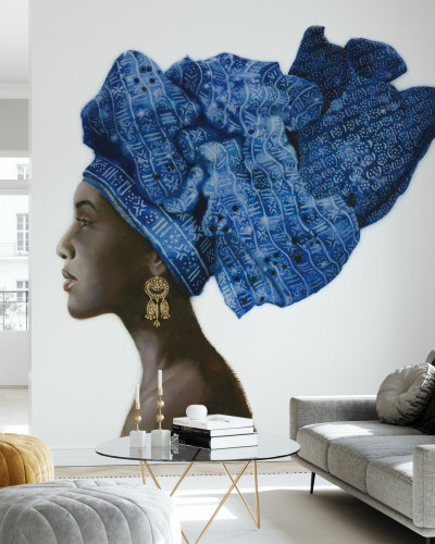 Tapet modern cu design minimalist, reprezentând o femeie cu o turbană tradițională, care adaugă un strop de eleganță și rafinament spațiului.