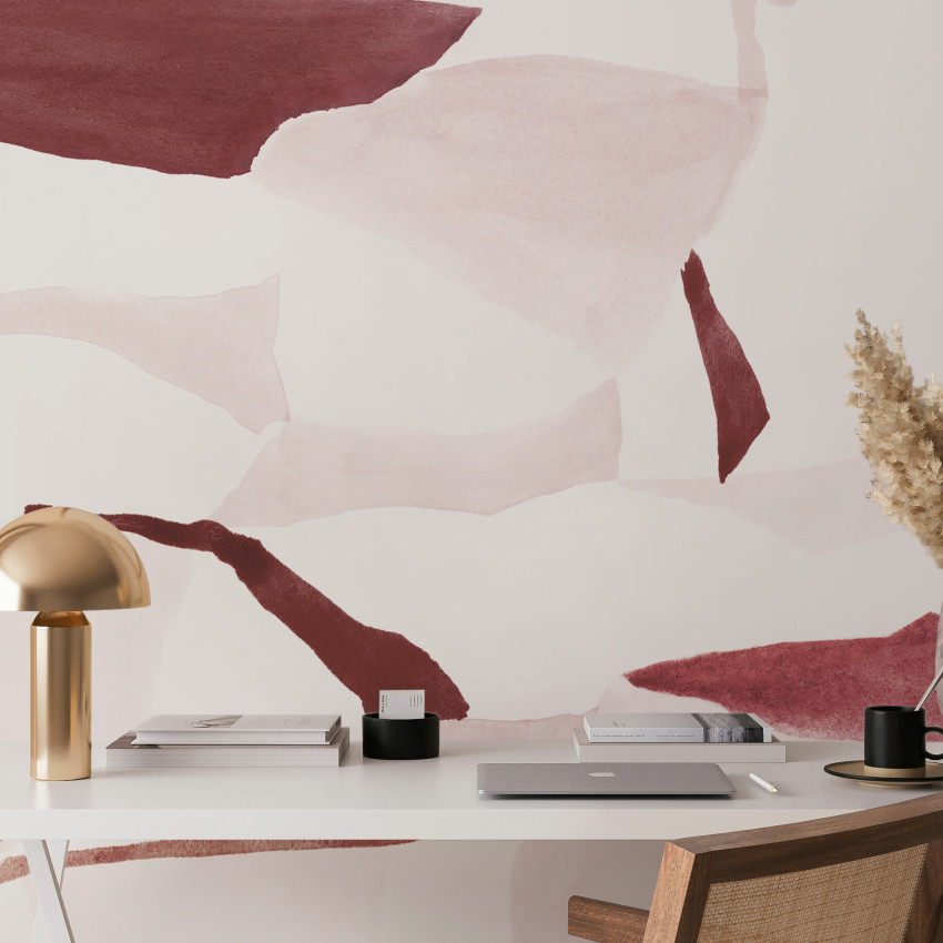 Tapet Fractal Chalcedony and Geode, design abstract cu nuanțe delicate de roz, albastru, maro și verde, în living