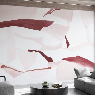 Tapet abstract cu nuanțe de bordo și roz pal, design minimalist, perfect pentru living, dormitor, hol sau birou.