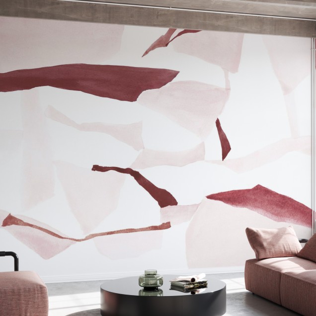 Tapet abstract cu nuanțe de bordo și roz pal, design minimalist, perfect pentru living, dormitor, hol sau birou.