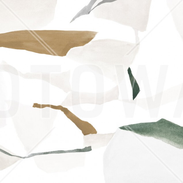 Tapet abstract modern Fractal Pale Green and Ochra cu un design geometric inspirat de natura.