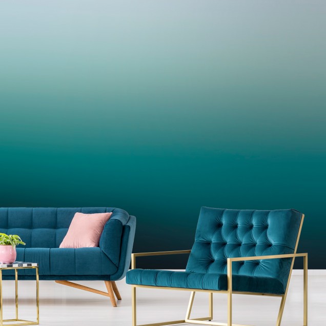 Tapet cu design modern, minimalist, cu un degradeu delicat de la albastru deschis la verde smarald.