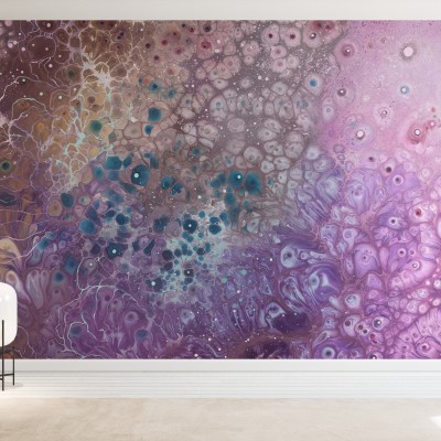 Tapet abstract Aura Cosmogony cu nuanțe de liliac și violet, perfect pentru a adăuga un strop de mister și farmec în orice cameră.